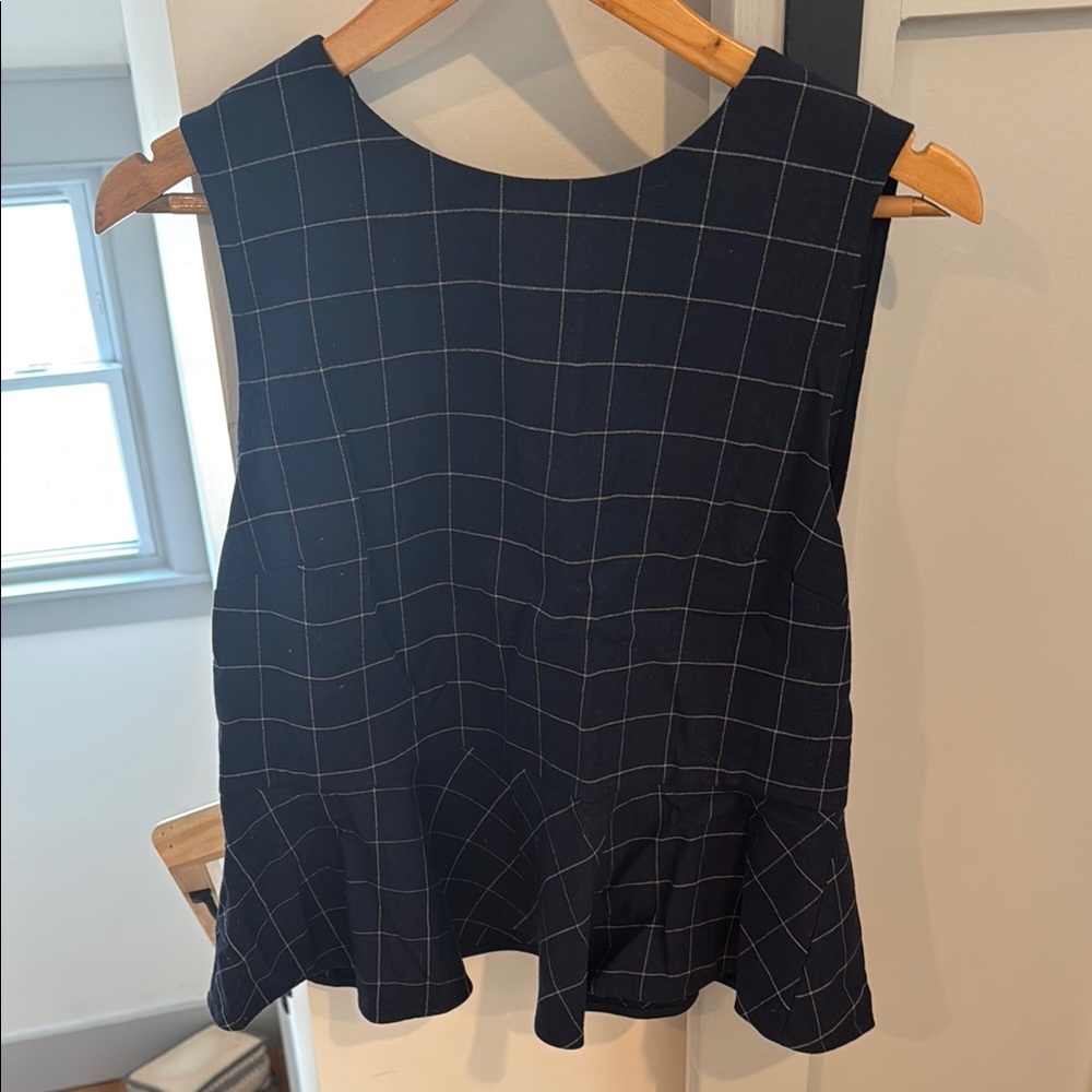 Navy Checkered Women's peplum top